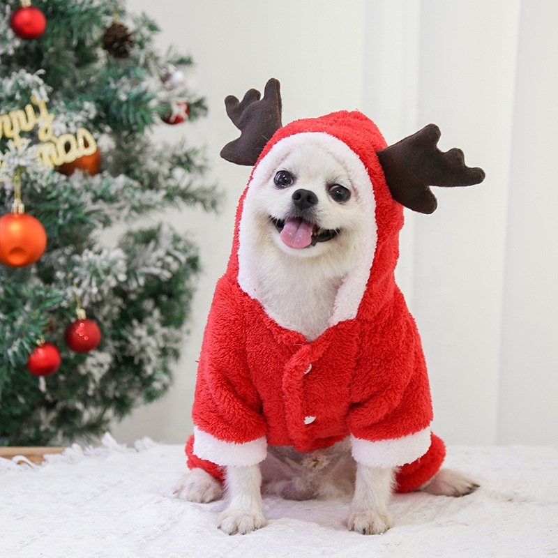 Autumn Winter Christmas Festival four legs thick fleece warm button dog pet cat clothes decoration supplies