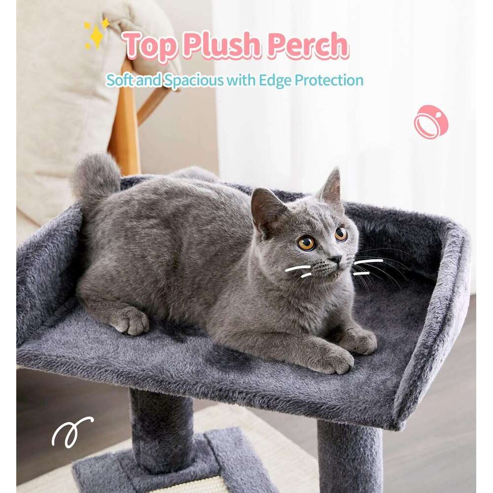 Made4Pets Cat Tree, Cat Tower Indoors Cute Wood Kitty Condo with Scratching Post Pad, 29" Multi-Level Modern Activity Climbing Furniture, Dark Gr