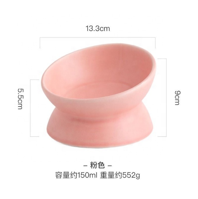 Hot Sale Multi Color High Foot Cat Bowl Protect Cervical Spine Oblique Mouth Pet Ceramic Bowl