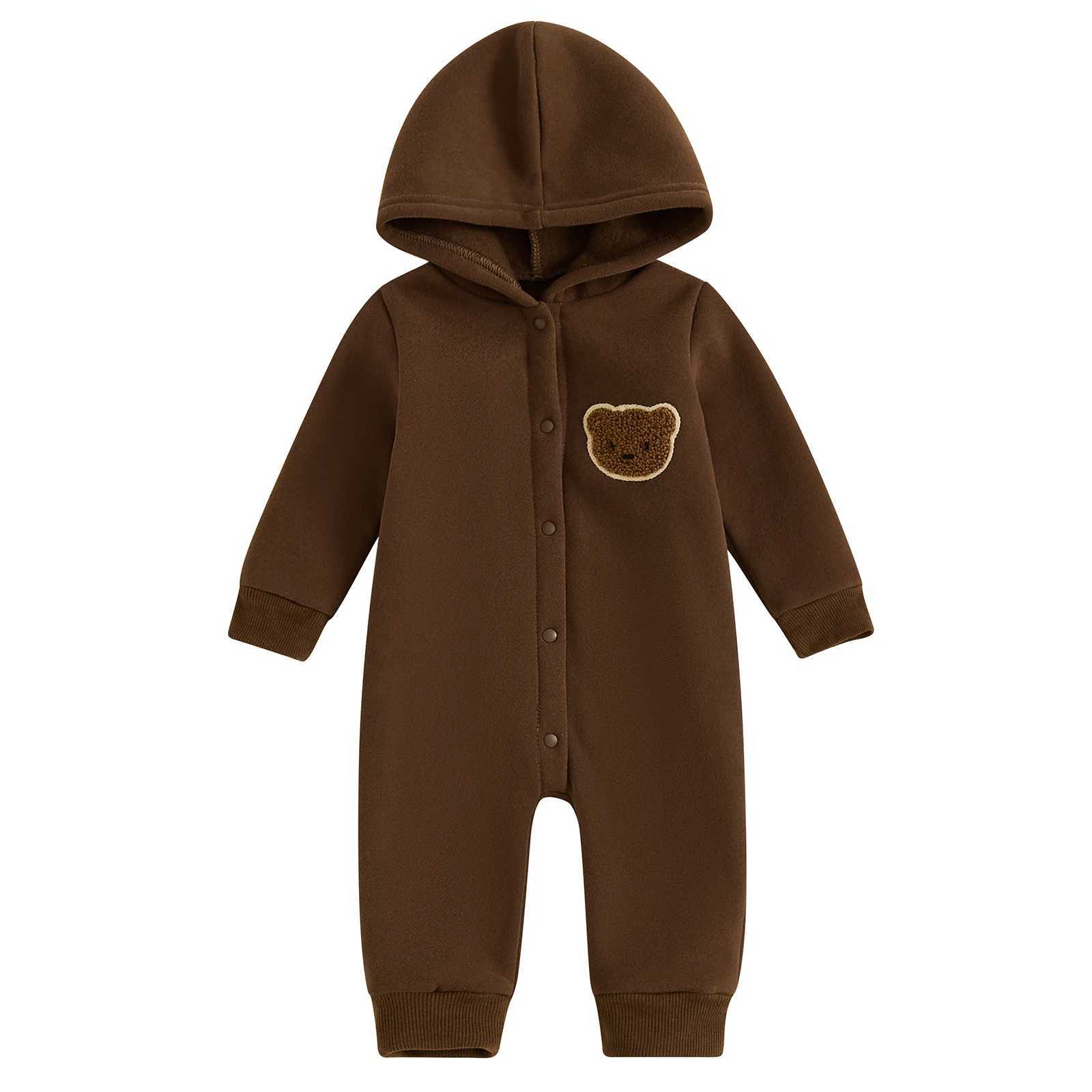 Clothing Sets Newborn Baby Boy Girl Hooded Jumpsuit Fall Winter Clothes Cute Bear Embroidered Long Sleeve Button down Rompers H241126