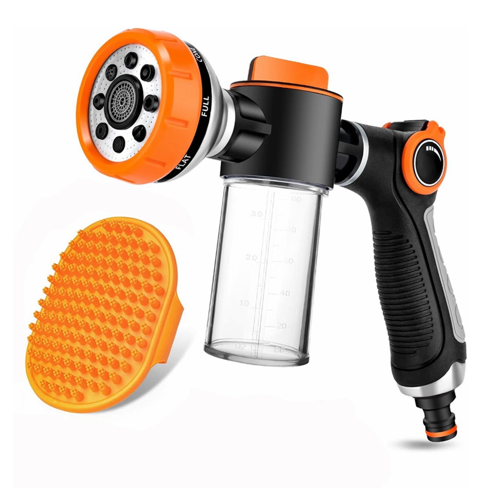 8 in 1 Showering Pet Garden Hose Nozzle Sprayer Upgrade Pup Jet Dog Wash with 100CC Soap Dispenser Bottle and Dog Washing Gloves