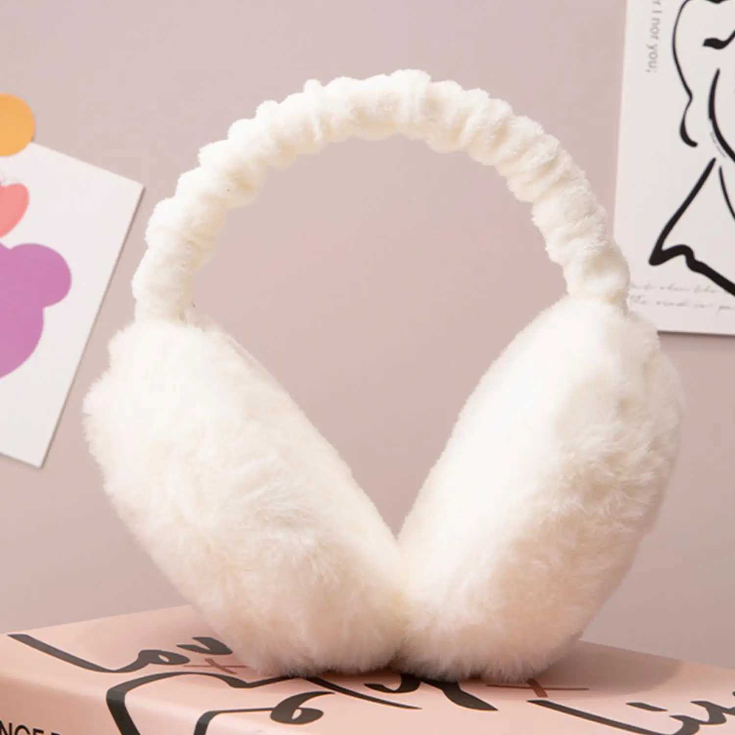 Autumn Winter Cold Protection Earmuffs Women Men Fashion Ear Warmer Black White Plush Foldable Ear Muffs Adjustable EarflXJ241126