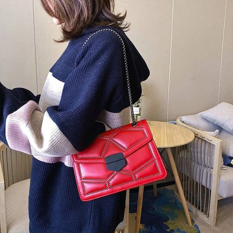 Yogodlns Vintage Rivet Chain Small Shoulder Bags For Women Flap Messenger Bag Fashion Small Square Bag Designer Handbag Bolsa
