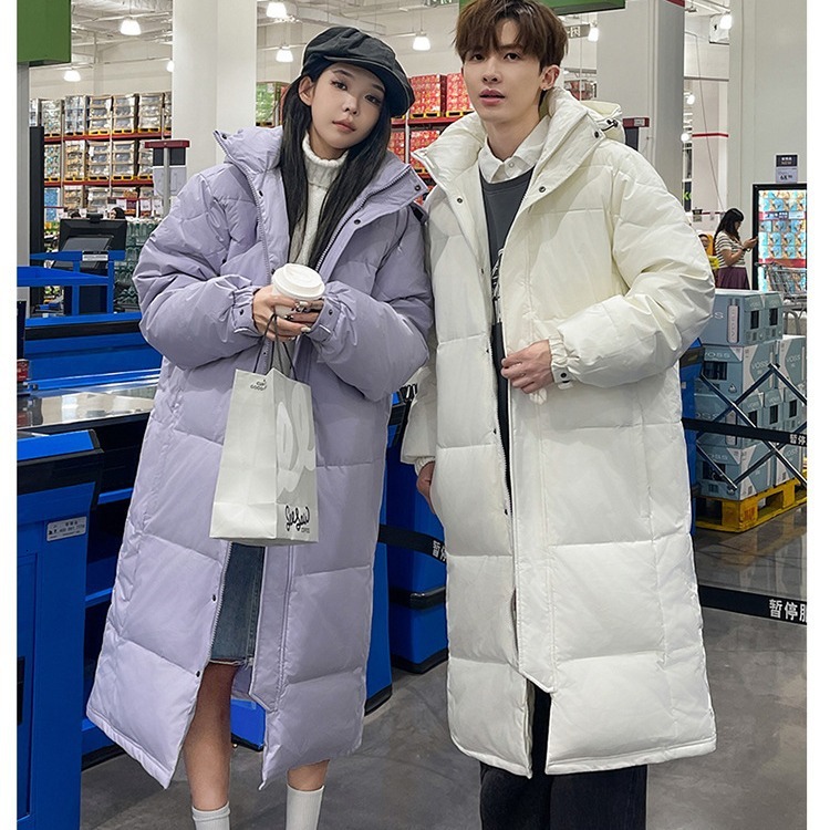 2025 new down both women, winter couple long, thick and loose casual over the knee warm jacket for men
