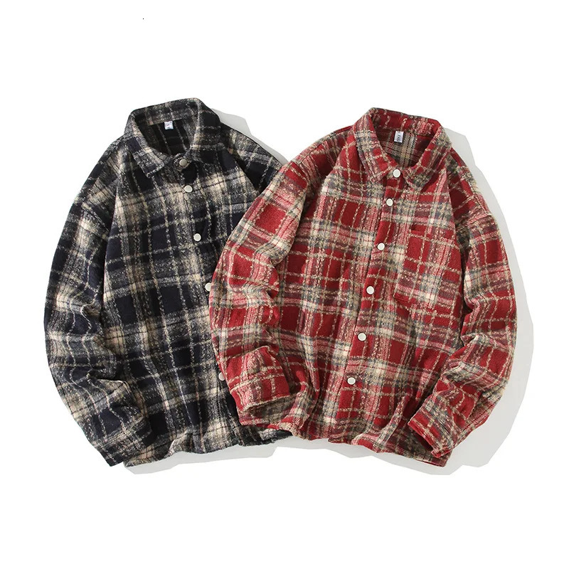 Autumn and winter American retro mens wool long sleeved loose plain shirt jacket couple jacket 241126