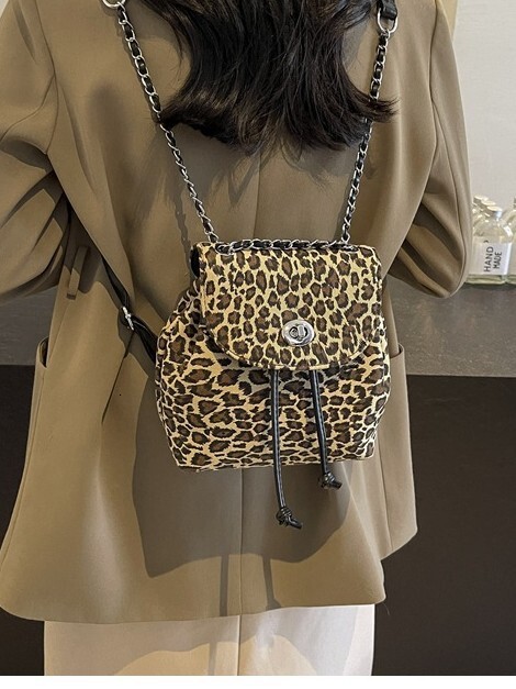 Leopard Print Women's Fashion Niche Design Chain, Korean Version Backpack, Casual Street Trend Travel Backpack Designer Bags Handbags Women