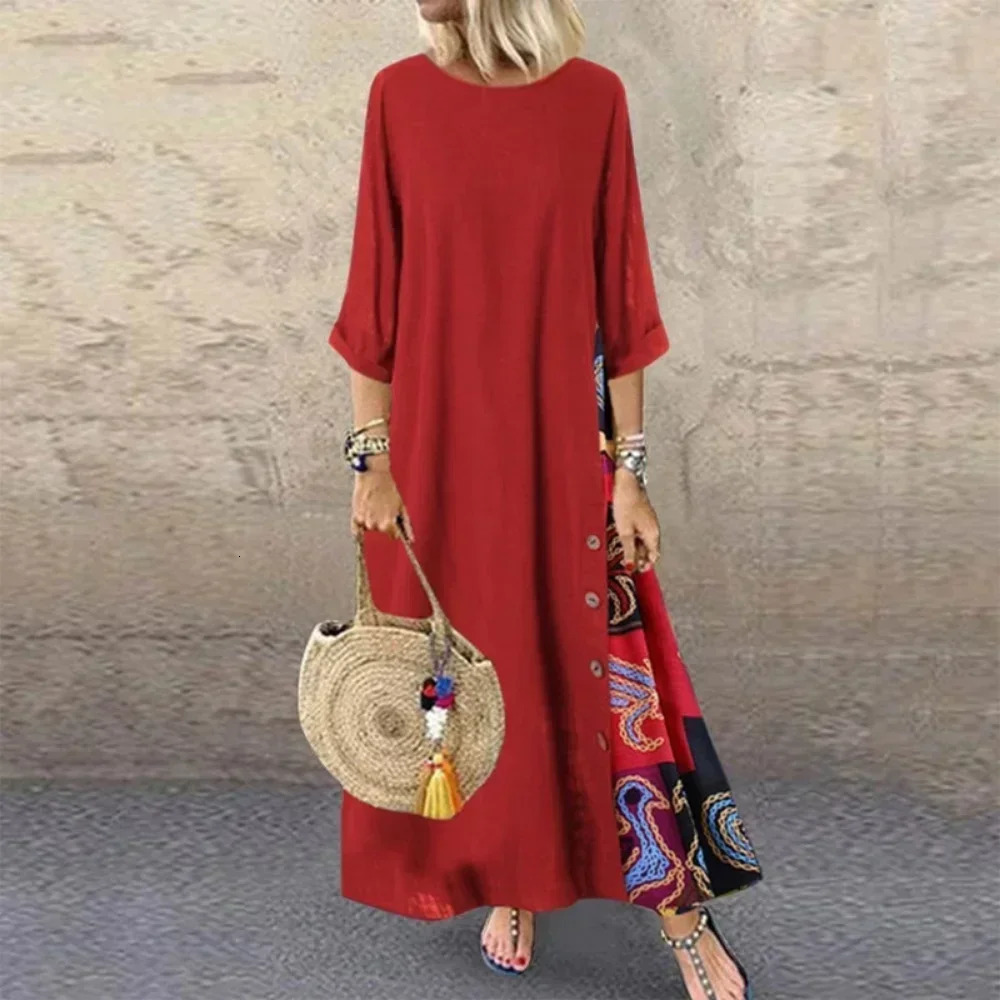 Summer vintage Maxi dress for women loose and fashionable ethnic style casual dress for women long robe for women thin bohemian long skirt 241125