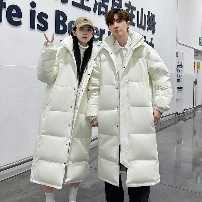 2025 new down both women, winter couple long, thick and loose casual over the knee warm jacket for men