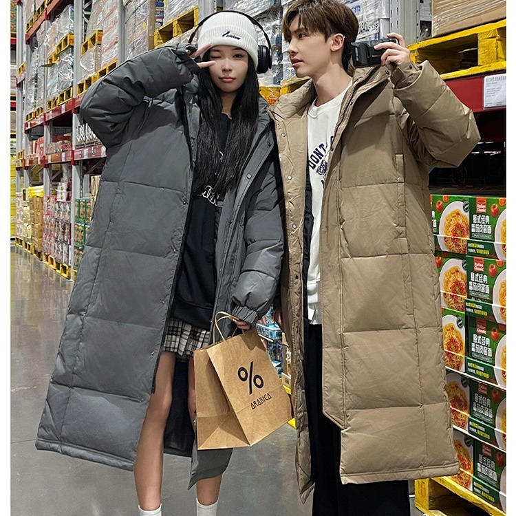 2025 new down both women, winter couple long, thick and loose casual over the knee warm jacket for men