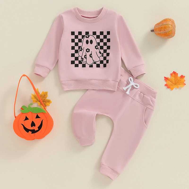 Clothing Sets Girls Halloween Outfit Long Sleeve Pumpkin Print Tops Solid Color Leggings Sets Cute Costume for Kids Party Wear H241126