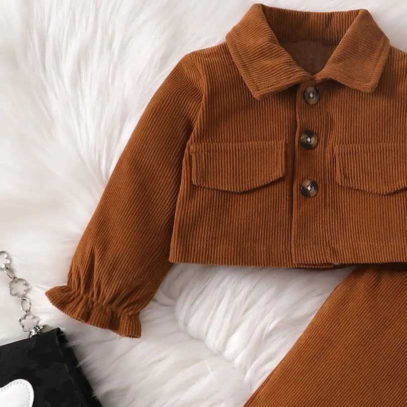Clothing Sets 0-2-year-old newborn baby girls autumn and winter brown long-sleeved cardigan lapel jacket bow pants fashion suit H241126
