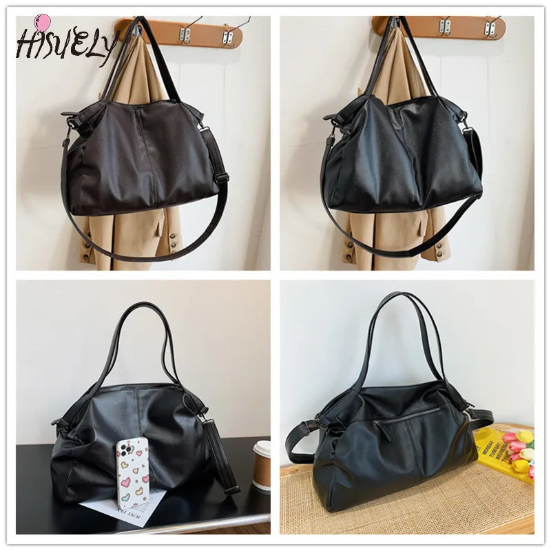 Black Tote Bag Large Capacity Hobo Shoulder Bags for Women Shopper Lady Travel Quality Soft Leather Crossbody Handbags Bolsa 241125