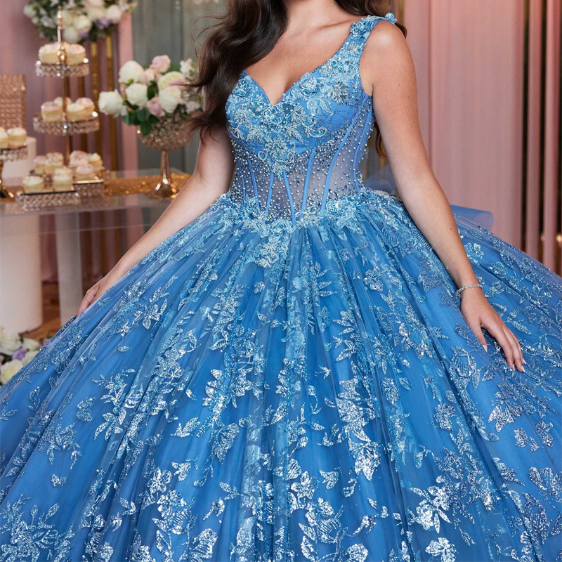 Blue Shiny Quinceanera Dresses Off Shoulder Vestidos De 15 Anos With Cape Sequin Applique Bow Beads Tull Formal Birthday Party Sweet 16 Dress