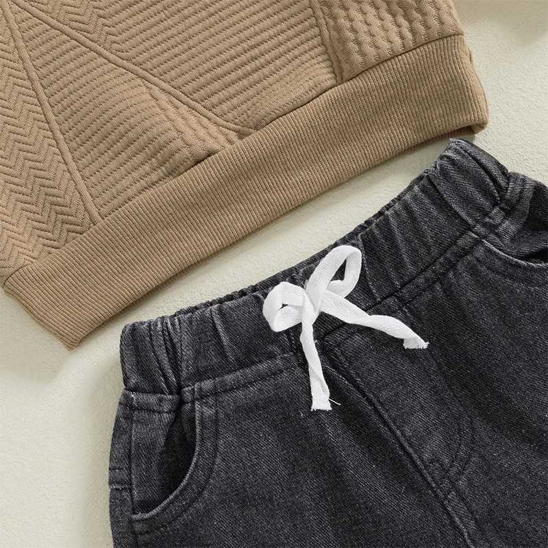 Clothing Sets Toddler Boy Winter Outfits Warm Fleece Hoodie Distressed Jeans Set Kids Clothing for Cold Weather Style H241126