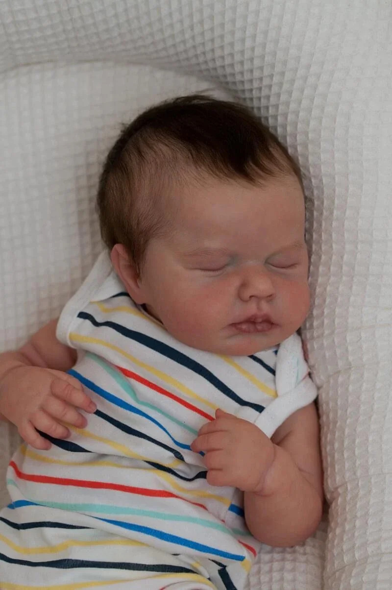 NPK 45CM born Baby Doll Reborn Loulou Asleep Soft Cuddly Body Lifelike 3D Skin with Visible Veins High Quality Handmade Doll 241126