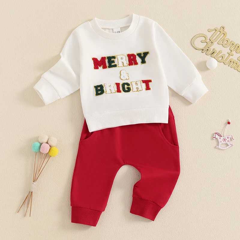 Clothing Sets Cute Baby Girl Boy Christmas Clothes Set with Letter Print Sweatshirt and Solid Color Pants for Toddlers H241126