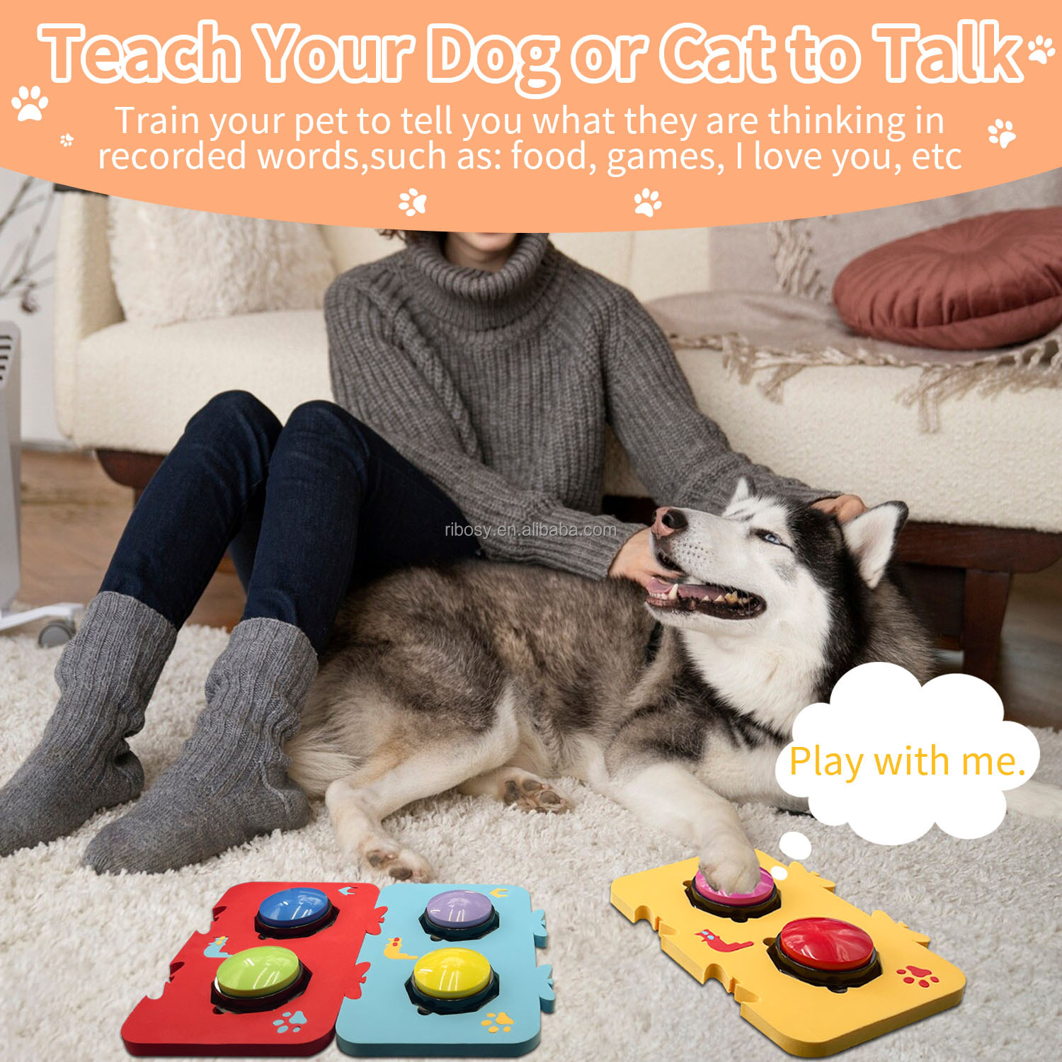 6 Pcs Dog Speech Buzzers Set Pet Training Buzzer With Mats and Stickers, Dog Buttons for Communication Recordable Device