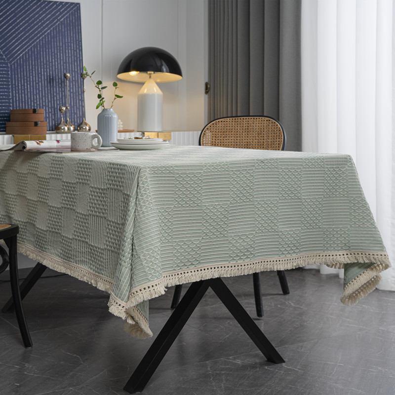 Geometric Tablecloth Line Plaid Polyester Jacquard Fringed Rectangular Dining Table Coffee Table Tablecloth Cover Towel