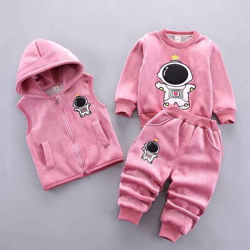 Clothing Sets Baby Boys Clothes Sets Autumn Winter Thick Fleece Astronaut Hooded Vest Coat Pants 3Pcs for Kids Casual Outfits Girls Warm Suit H241126