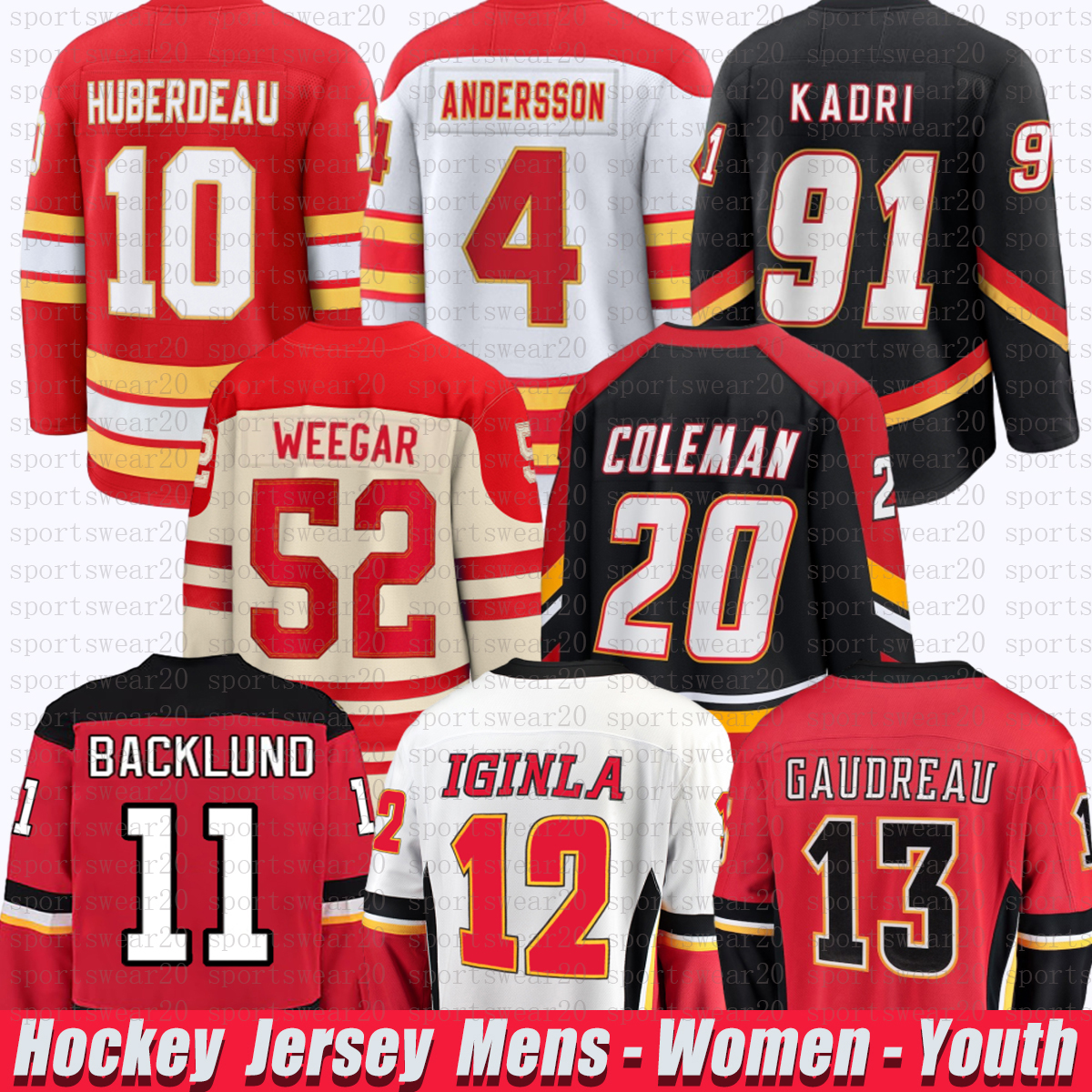 10 Jonathan Huberdeau calgary hockey jersey flamesS jersey Nazem Kadri Rasmus Andersson Mikael Backlund MacKenzie Weegar Jarome Iginla Johnny Gaudreau jerseys