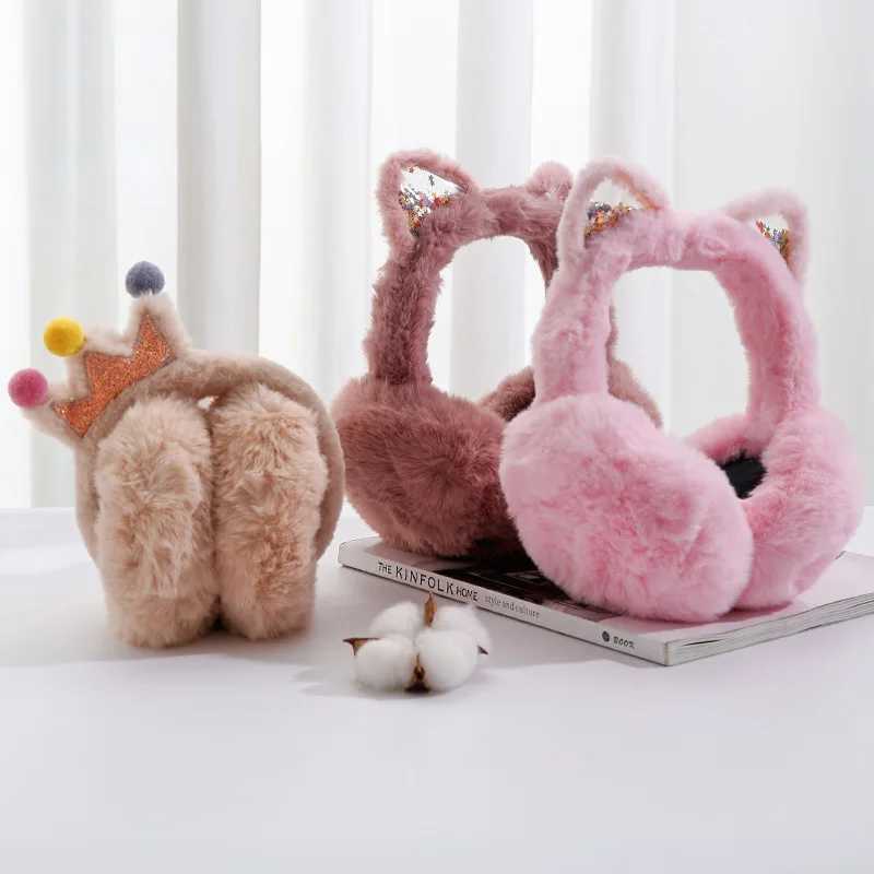 Cartoon Flowing Sand Cat Ears for Autumn and Winter Warm Plush Windproof Cute Folding Earrings W241126
