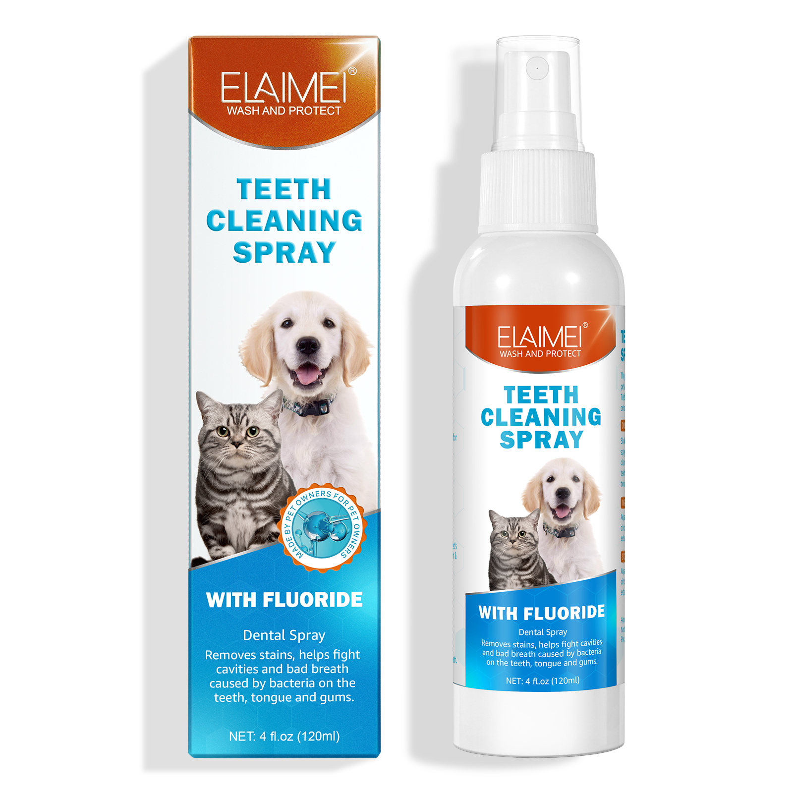 ELAIMEI Dog Oral Spray Removes Tartar Plaque and Freshens Breath Dental Spray for Healthy Teeth Gums