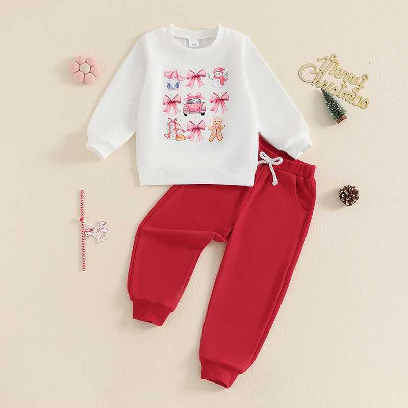 Clothing Sets 37Years Kid Girls Fall 2Pieces Sets Christmas Clothes Long Sleeve Bowknot Print Sweatshirt with Sweatpants Fashion Girl Outfits H241126