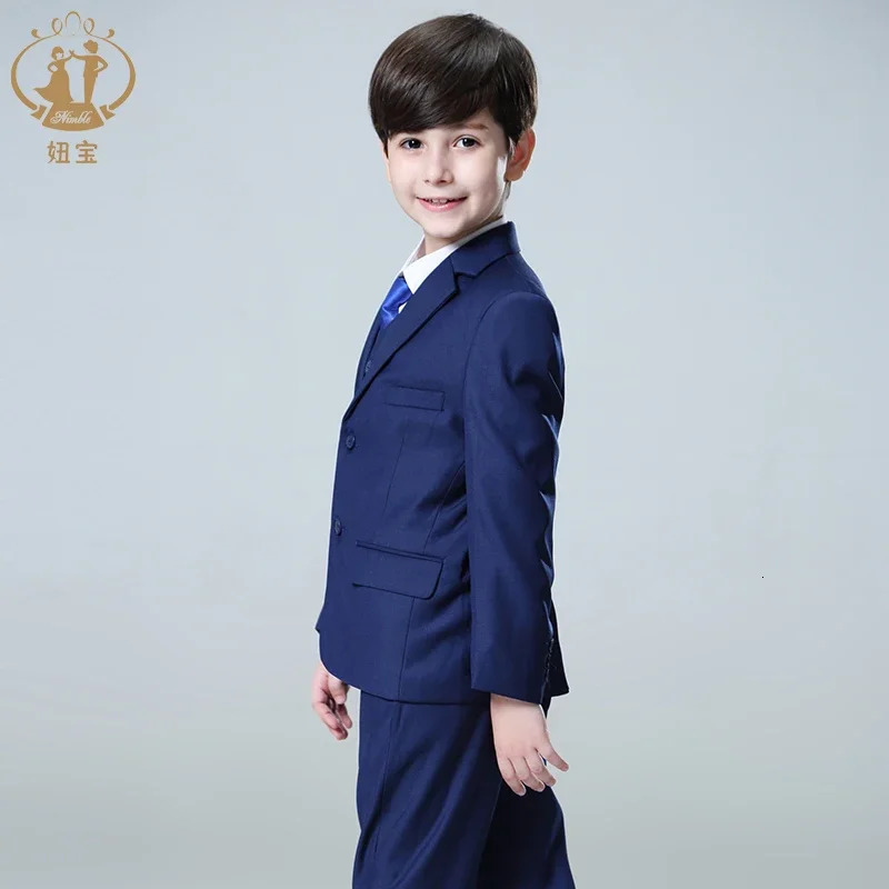Spring Autumn Formal Boy Suit Set Children Party Host Wedding Costume Wholesale Clothing Coat Pants Vest 3Pcs Blue Blazer 241126