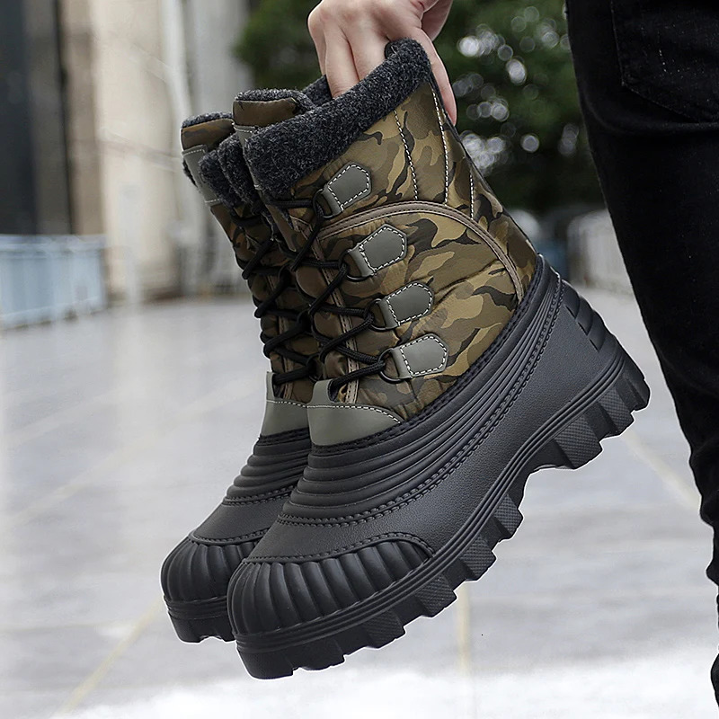 Winter mid calf mens duck boots warm outdoor snow boots waterproof hunting boots work boots mens camouflage outdoor shoes 241126