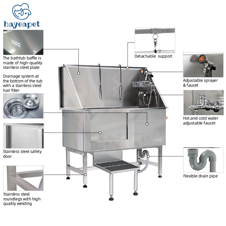 Hayeapet Professional Stainless Steel Pet Dog Grooming Bath Tub swimming pool bathtub with a movable door
