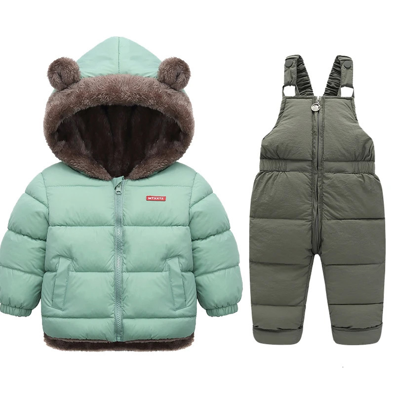 Children Boys Clothing Sets Lamb Fleece CoatsDown Overalls Baby 2Pcs Suit Winter Kids Thicken Warm Jackets Girl Fashion Clothes 241126