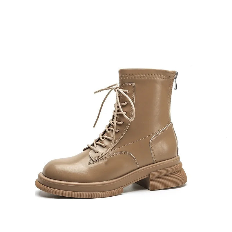In the autumn and winter of 2025 the fashion trend of thick soles all match thick heel elastic thin Martin boots for women 241114