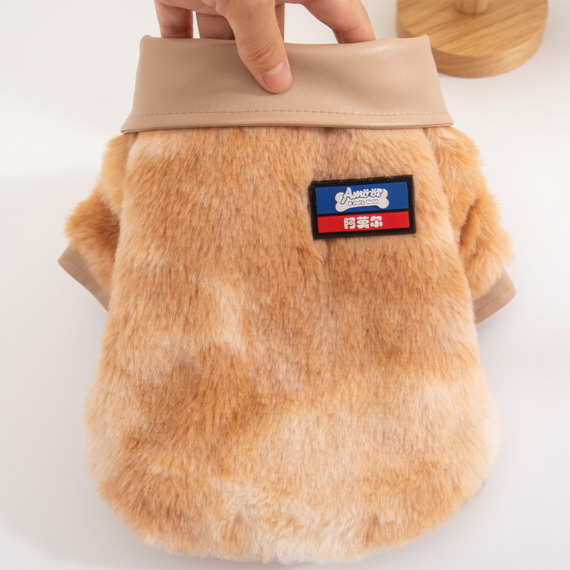 Autumn Winter Thickening rabbit hair leather jacket for Small Dogs Puppy T-Shirt Fleece Pullover Pet Clothing