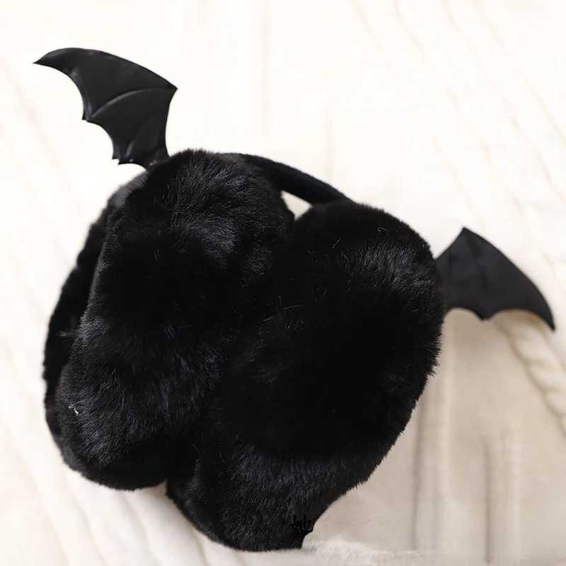 Cute Plush Black Bat Wing Warm Earmuffs Gothic Womens Lolita Dark Girl Warmer Muff Ear Cover ly Fold Accories HeadbandXJ241126