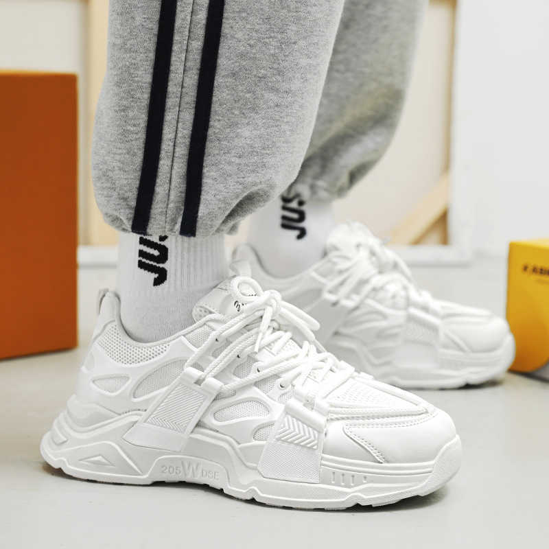 High Quality Spring mens shoes new drip plastic mesh breathable running sports dad shoes thick sole height increasing versatile casual shoes T241126