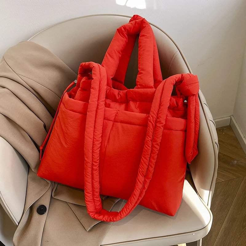 Women Puffer Tote Bag Casual Handbag Large Capacity Soft Commuting Adjustable Strap Padded Shoulder Purse Chic Hobo 241125