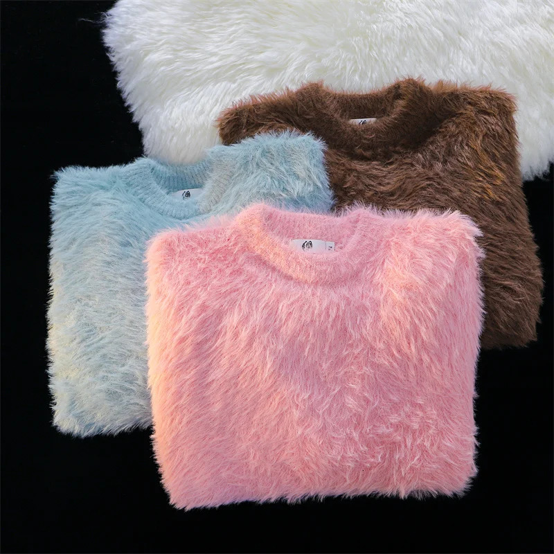 Mens Autumn/Winter Large Solid Color Knitted Jumper Mens O-neck Sweater Top Mens Long Sleeve Warm Pull Set I594 241126