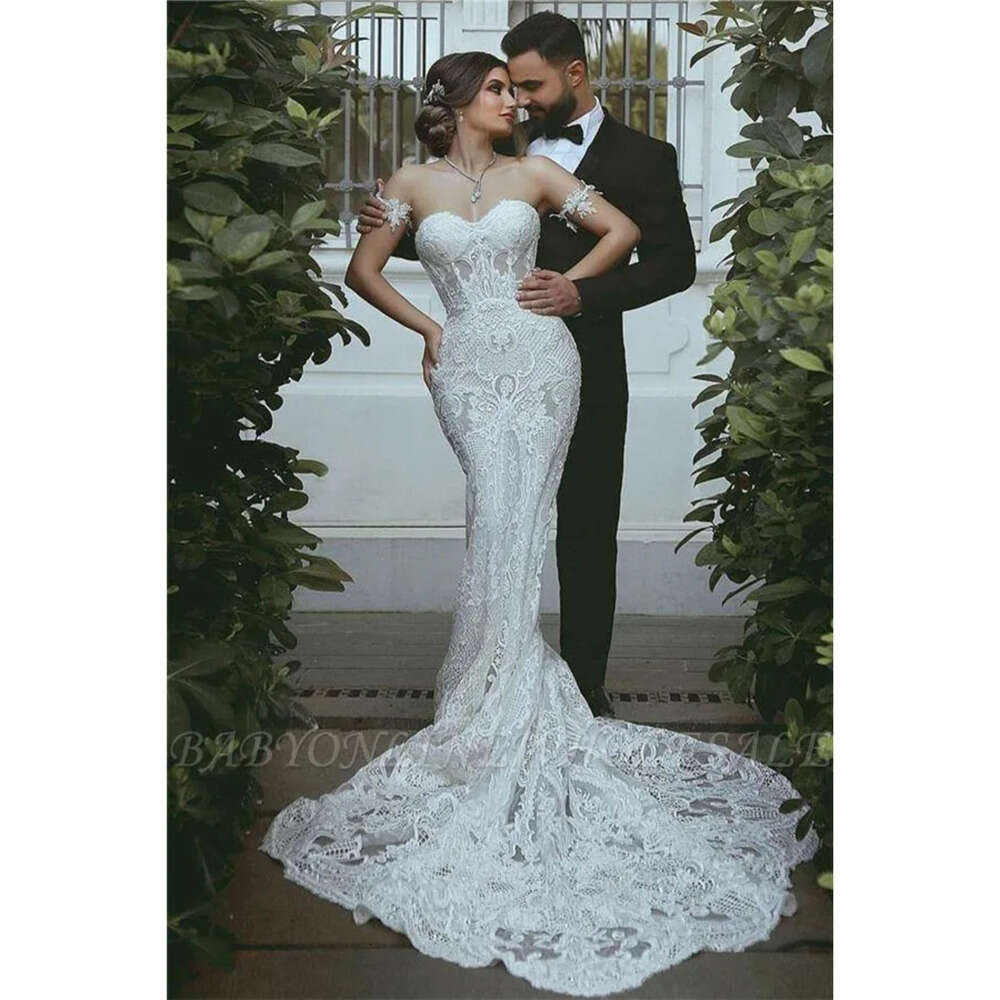 Dresses Sweetheart Full Mermaid Lace Applique Chapel Train Bridal Wedding Gowns Robe De Mariage Bc