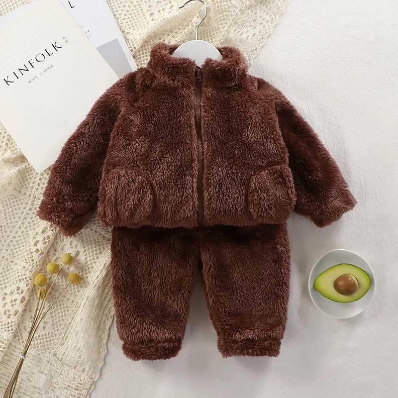 Clothing Sets 1-4 Years Baby Boy Girl Clothing Sets Autumn Fleece Sweatshirt + Trousers Toddler Kids Pajamas Warm Coat + Pant Baby Boy Outwear H241126