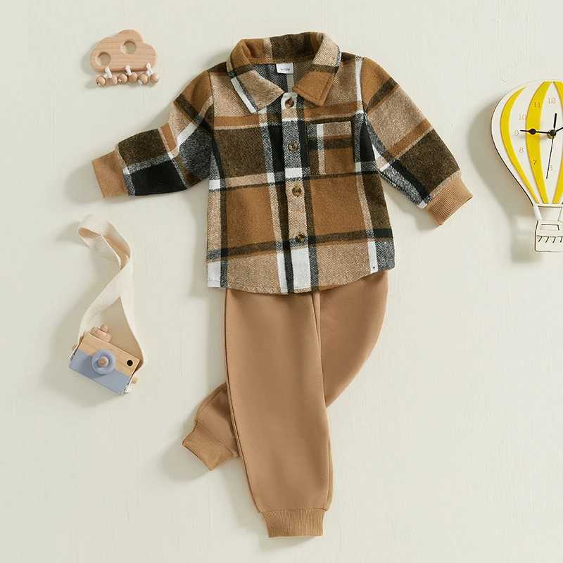 Clothing Sets Kids Baby Boy Autumn Clothes Outfits Plaid Print Long Sleeve Shirt and Elastic Pants 2 Piece Sets for Toddlers 0-5Years H241126