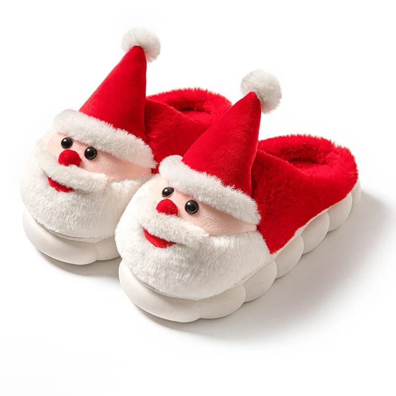 2024 Winter Christmas Sliders Santa Claus Fluffy Sliders Soft and Warm Plush Mat Sliders Men and Women Home Cotton Sliders 241126