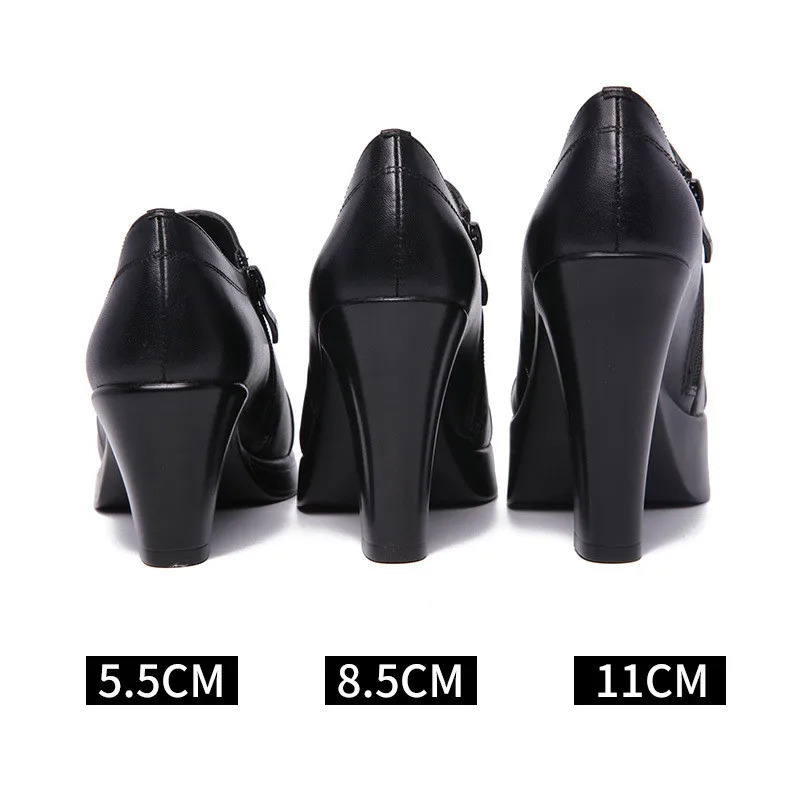 Small Size 32-43 Block Heels Platform Pumps Women 2024 Fall Black Split Leather Shoes High Heels for Thin Feet Office Model Mom 241126