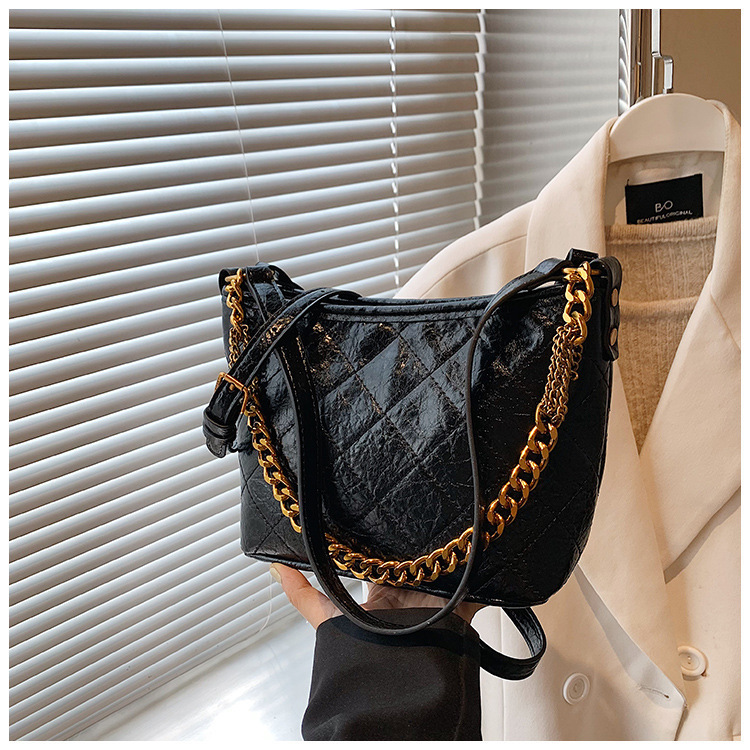 Fashionable Versatile For Bags Handbags Women Autumn And Winter, Design, Diamond Grid Chain Shoulder Crossbody Bag, Bucket Bag Designer
