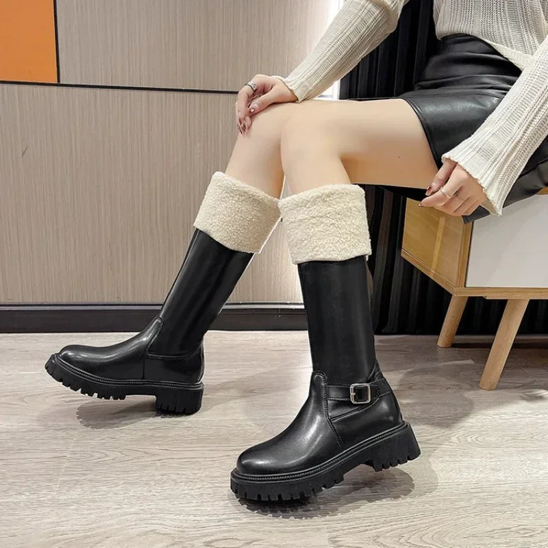 Snow Boots For Women Round Toe Female Shoes Zipper Flat Heel Winter Footwear Boots-Women Ladies 2024 Over-the-Knee Med Short Plu 241126