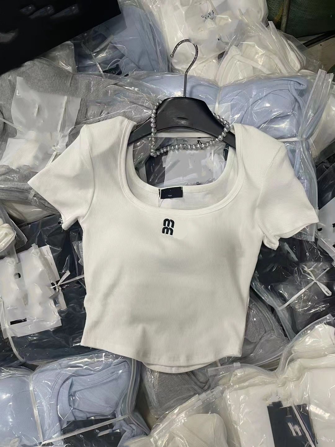 Women new shoulder padded u-neck short sleeve cotton logo letter embroidery designer t-shirts crop top tees SMLXL