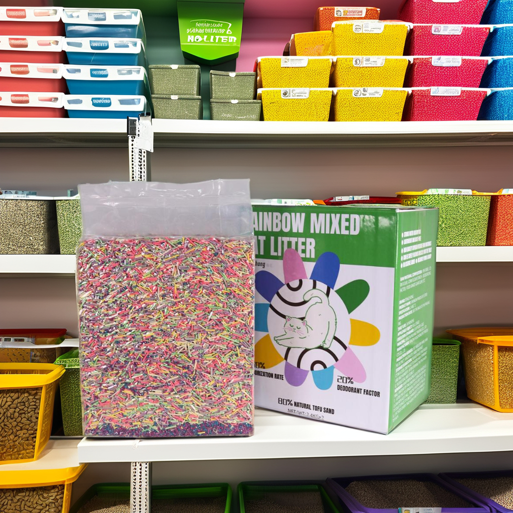 Factory straight hair rainbow cat litter colorful care absorbent strong knot good cat litter
