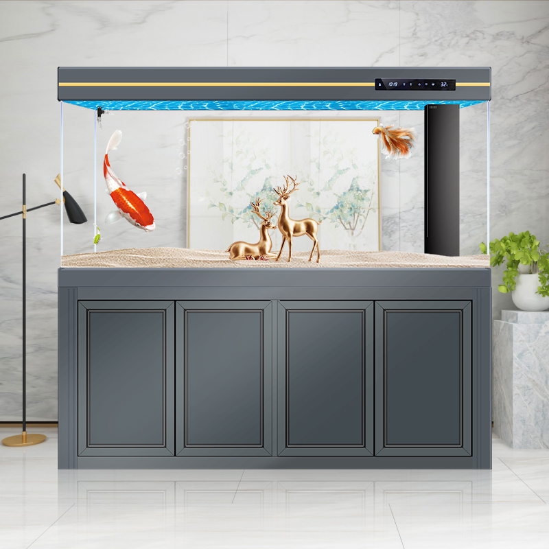 Large fish tank glass aquarium living room dragon fish tank 1.2m 1.5m 1m 3M aluminum alloy bottom cabinet bottom filter