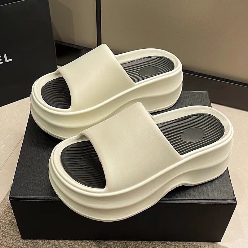 for New EVA Thick Sole Women Summer Outwear Korean Edition Fashion Increase Feet Stepping Feeg High Heels One Word Cool Slippers Lhshoe