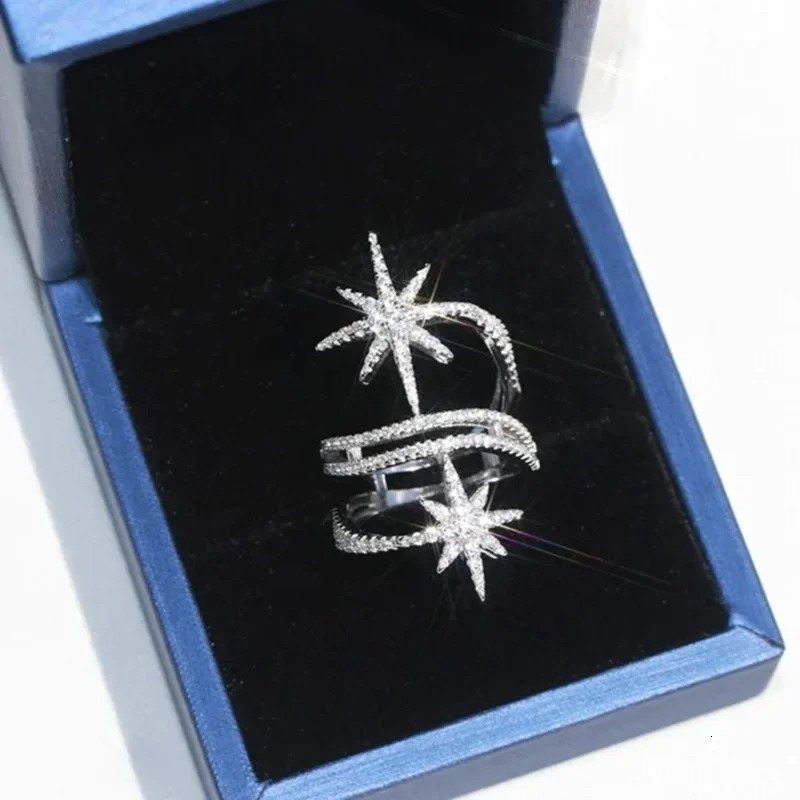 European and American Light Niche Ring Personalized Micro Inlaid with Stars Multilayer Surround Geometric Jewelry 241122