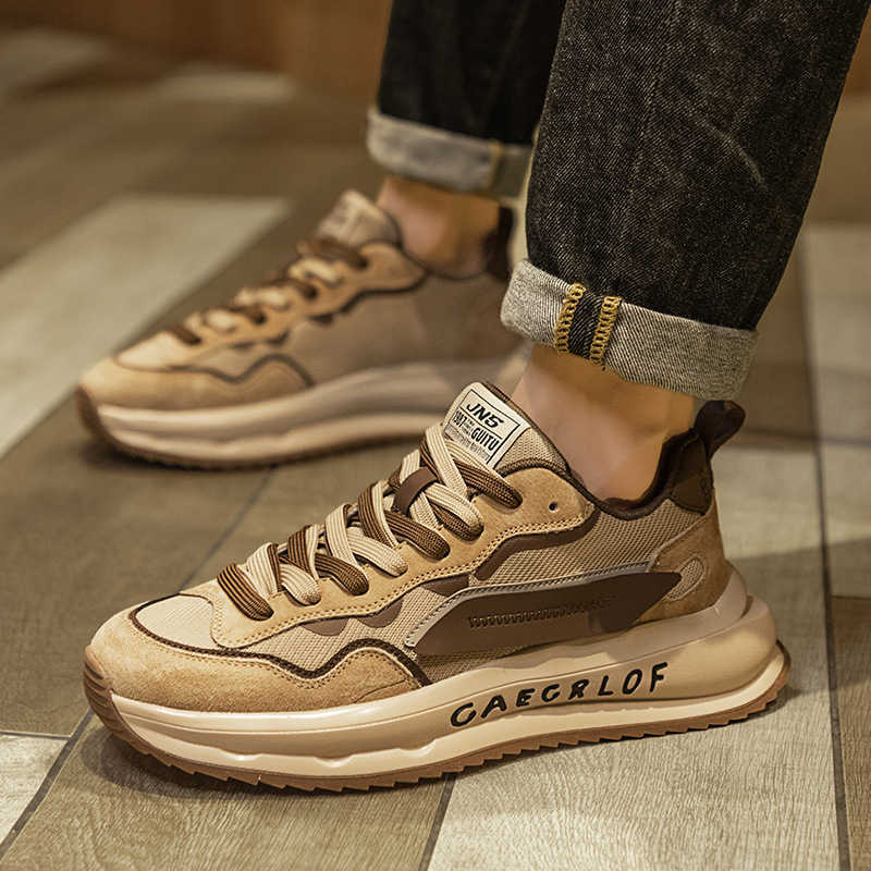 High Quality Cold sticky mens shoes spring new ultra fiber leather surface fashionable Forrest Gump shoes thick sole height increasing low top two ton